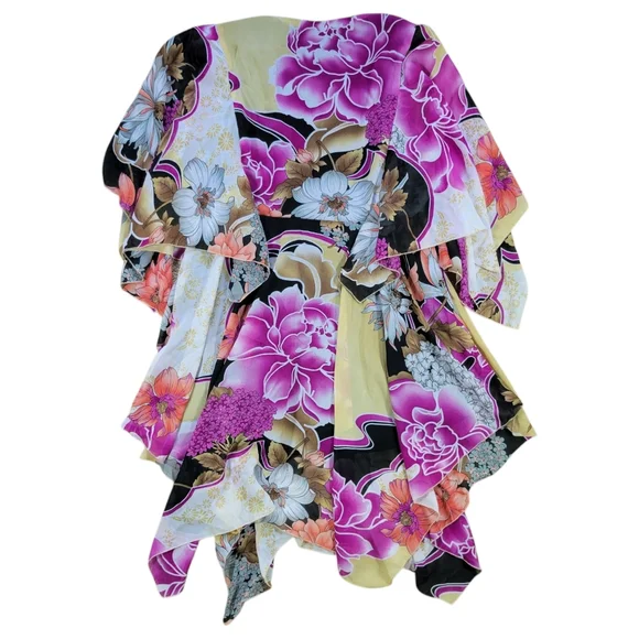 Antthony Kimono Tunic Top‎ Womens Small Floral Japanese Lotus Wrap V Neck Spring - Picture 2 of 14